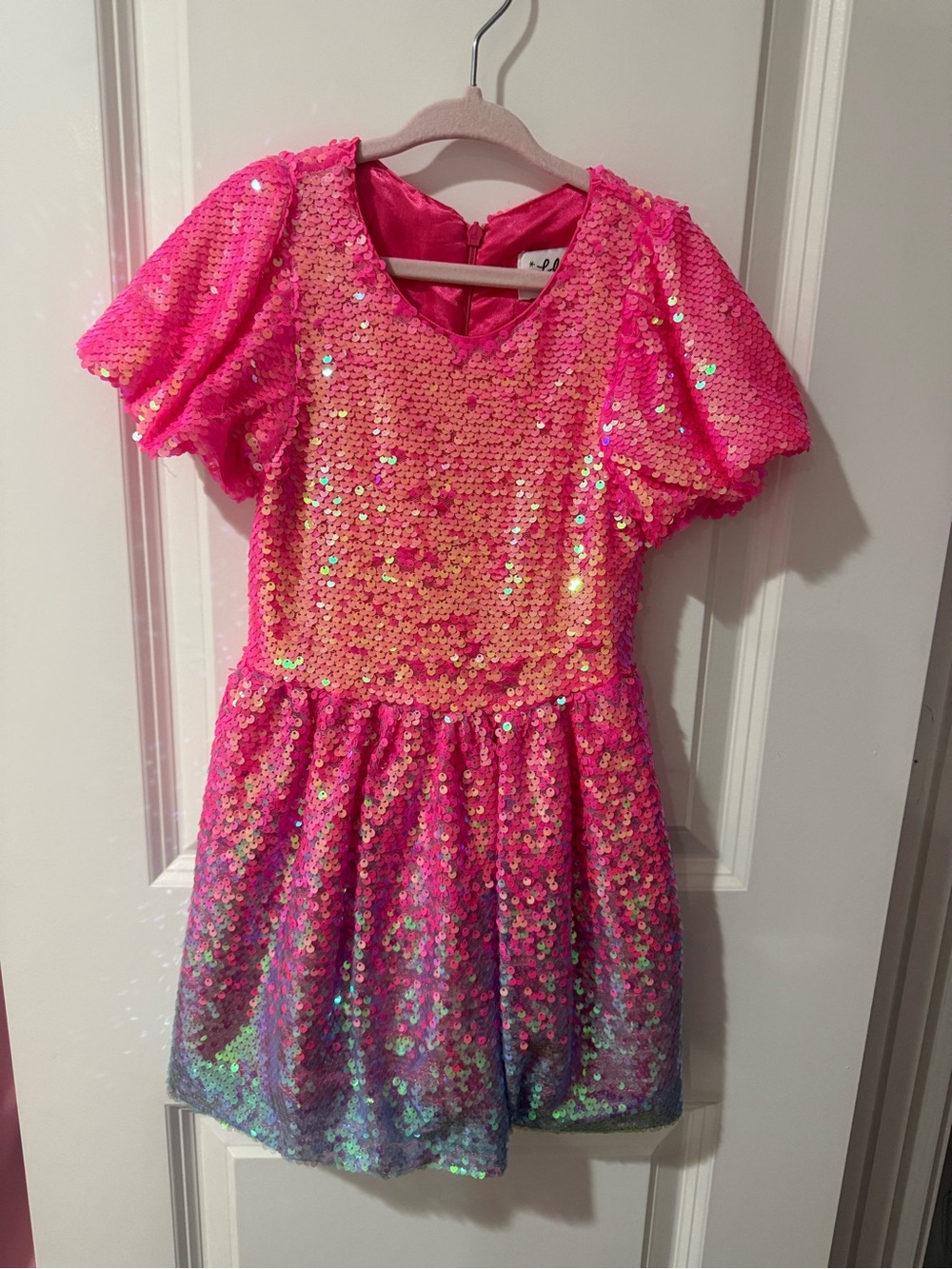 💗 Lola + The Boys Hot Pink Sequin Ombre Party Dress Girls Sparkle Dress ✨